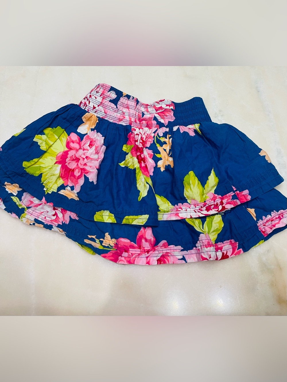 abercrombie kids Blue Floral Smocked Skirt with Pink & Yellow Blooms